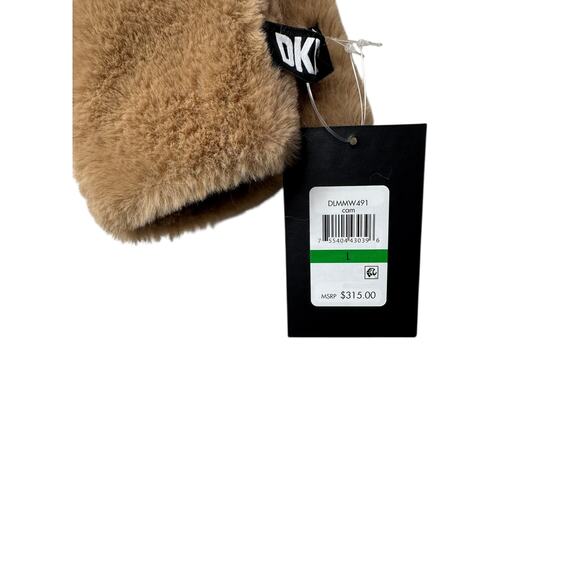 NWT Women's DKNY Tan Faux Fur Coat Size Large - Picture 9 of 10